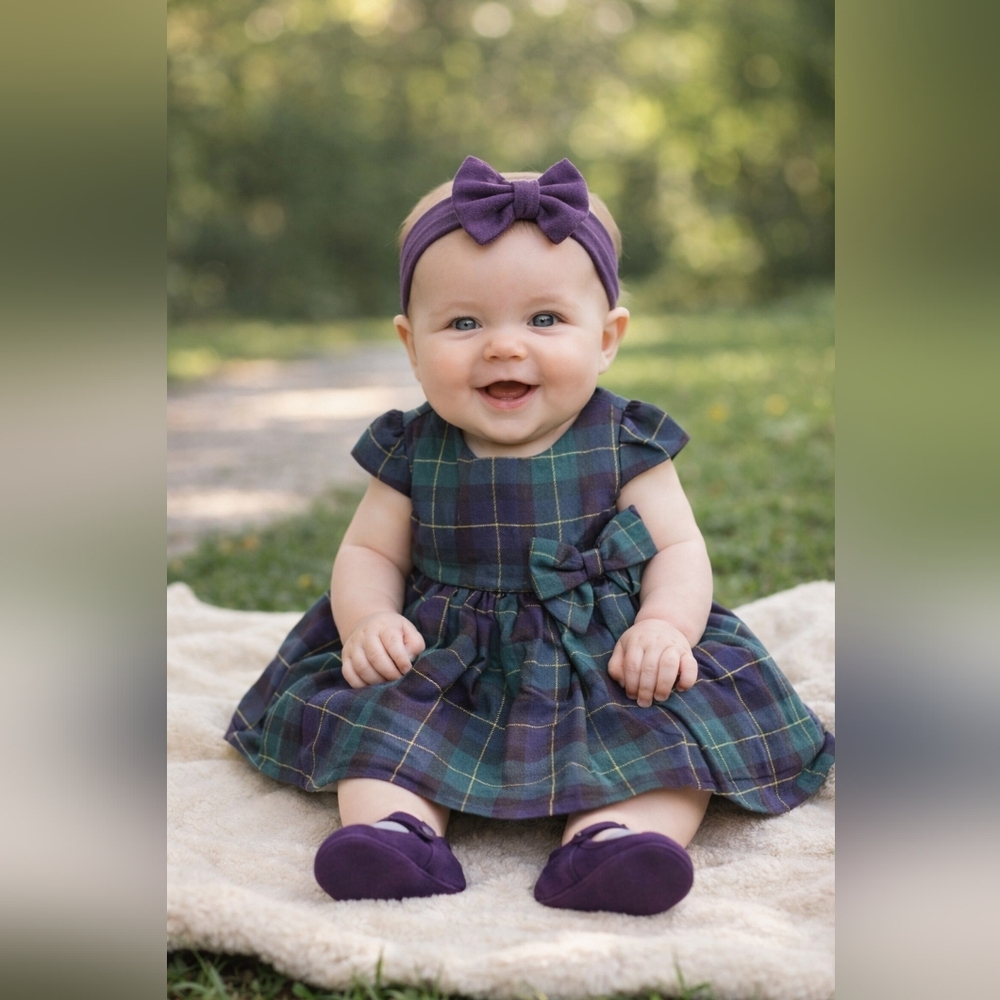The Children’s Place Baby Girl Tartan Plaid Holiday Party Dress Bow Classic
